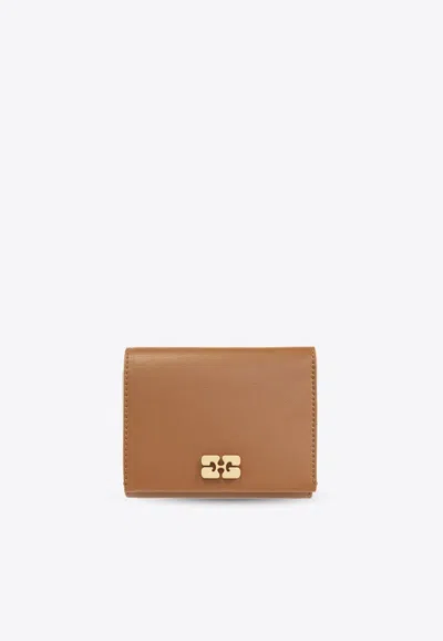 Ganni Bou Tri-fold Leather Wallet In Brown