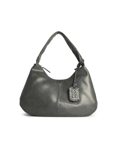 GANNI GANNI 'BOU XXL' GREY LEATHER BLEND BAG