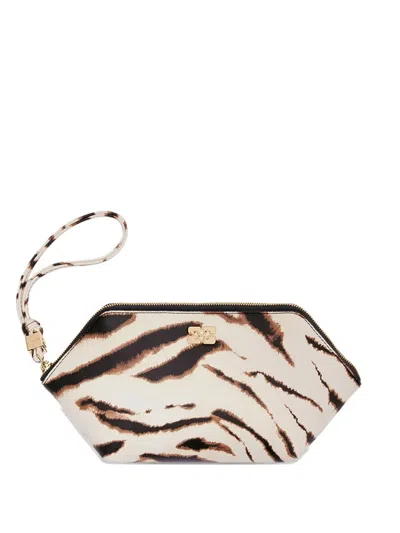 Ganni Bou Zebra-print Clutch Bag In Brown