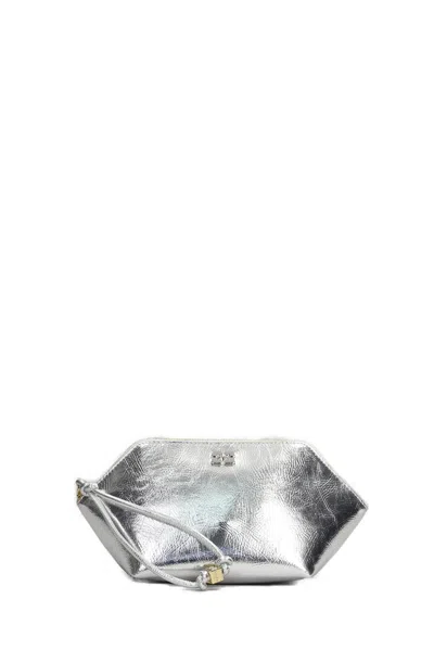 Ganni Bou Zipped Clutch - Synthetic Leather - Silver