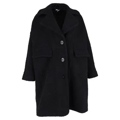 Ganni Bouclé Coat In Black Wool