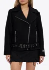 Ganni Boucle Wool Zip-up Biker Jacket In Black