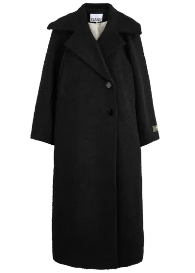 Ganni Bouclé Woven Coat In Black