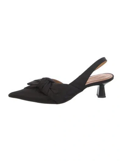 Pre-owned Ganni Bow Accents Slingback Flats In Black