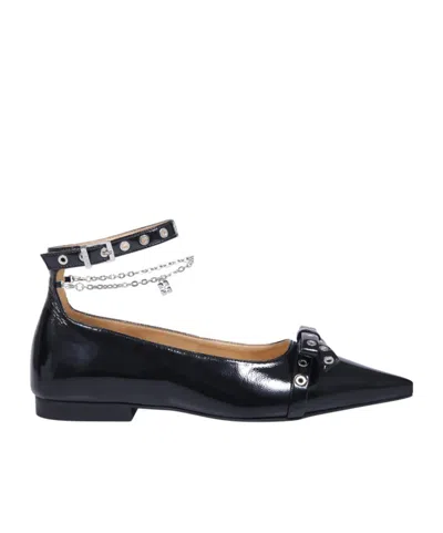 GANNI GANNI BOW-DETAILED ANKLE STRAP BALLET FLATS