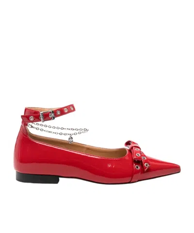 GANNI GANNI BOW-DETAIL ANKLE STRAPPED BALLET FLATS