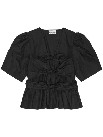 Ganni Bluse Mit Schleifendetail In Schwarz