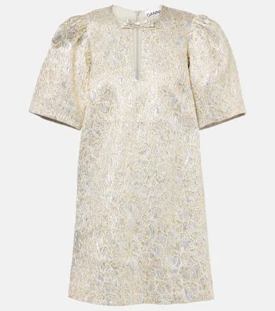 GANNI BOW-DETAIL BROCADE MINIDRESS