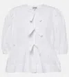 Ganni Poplin Front-tie Peplum Blouse With Puffed-sleeves In White