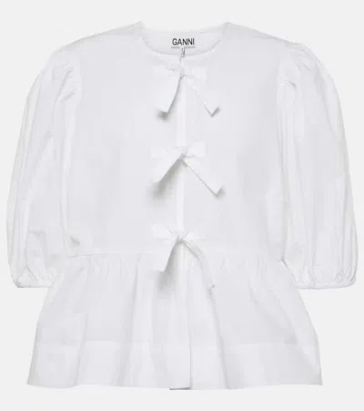 GANNI BOW-DETAIL COTTON POPLIN BLOUSE