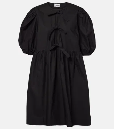 GANNI BOW-DETAIL COTTON POPLIN MINIDRESS