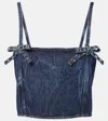 Ganni Crinkled Future Denim Strap Top Mid Blue Stone In Blue