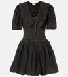 Ganni Cotton Dress With Puff Sleeves And Ruffled Collar In Blue