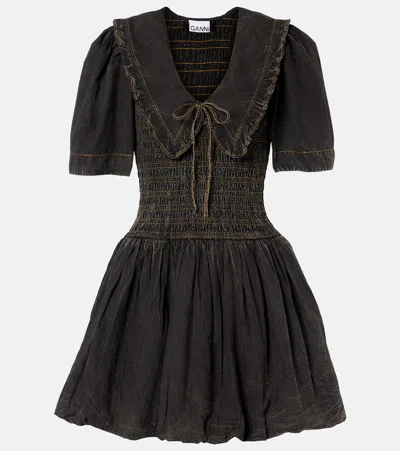 GANNI BOW-DETAIL DENIM MINIDRESS