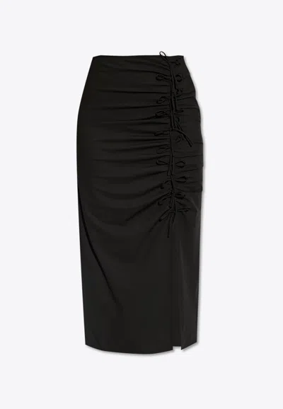 Ganni Bow-detail Draped Midi Skirt In Black