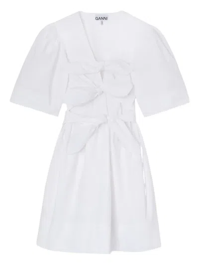 Ganni Bow-detail Dress In White