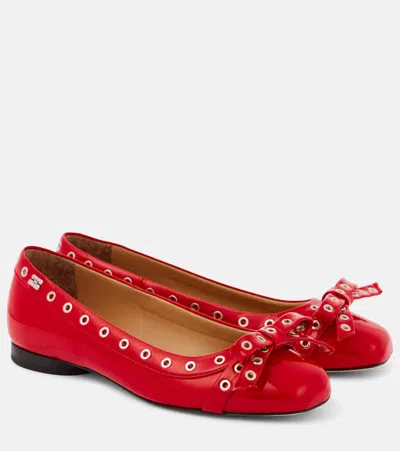 Ganni Womens Red Decorative-bow Faux-leather Pumps