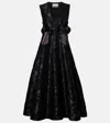 Ganni Bow-detail Floral Satin Cloqué Midi Dress In Black