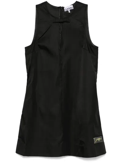 Ganni Bow-detail Mini Dress In 黑色