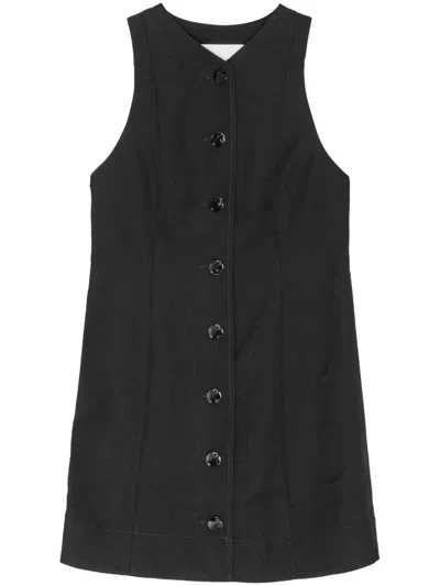 Ganni Bow-detailed Sleeveless Mini Dress In Black