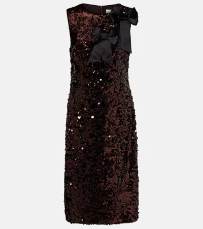 Ganni Velvet Sequins Straight Midi Dresses Brown In Burgundy
