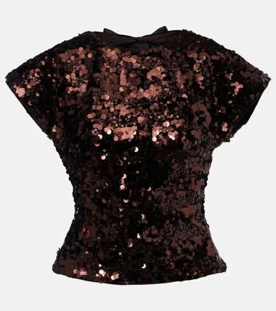 Ganni Womens Demitasse Bow-embroidered Sequin-embellished Velvet Top In Brown