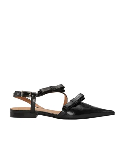 GANNI BLACK MULTI BOW POINTY CUT-OUT BALLERINAS
