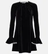 Ganni Womens Bow-trim A-line Velvet Stretch Recycled-polyester Mini Dress Black In Black