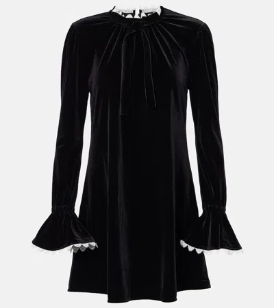 Ganni Velvet Jersey A-line Mini Dress In Black