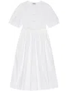 Ganni Belted Tie-detailed Gathered Cotton-blend Poplin Midi Dress In White