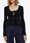 Ganni Bow Embellished Ribbed Cardigan In Black