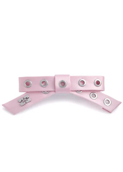 Ganni Bow Eyelet-embellished Satin Hair Clip In Pink