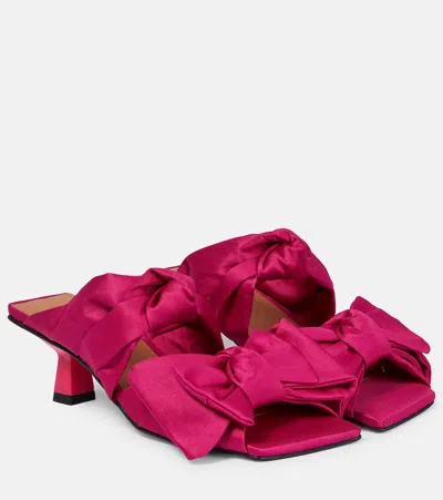 Ganni Pink Soft Bow Mules In Fuchsia