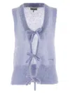 Ganni Heather Blue Sleeveless Cardigan With Bows