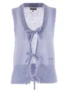 Ganni Heather Blue Sleeveless Cardigan With Bows In Light Blue