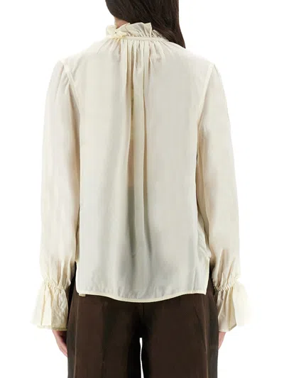 Ganni Bow-detail Cupro Shirt In White