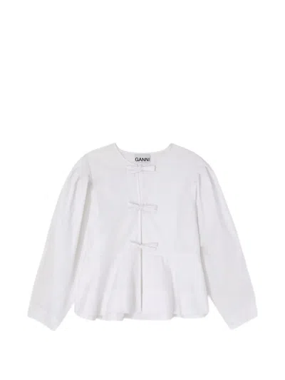 Ganni Bow-detail Peplum-hem Blouse In Multi