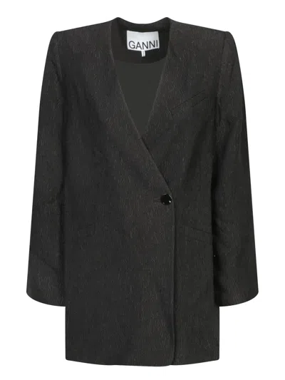 Ganni Boxy Crepe Stretch Bl In Black