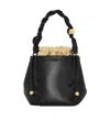 Ganni Braided-handle Leather Bucket Bag In Black