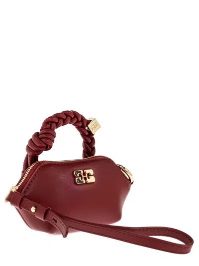 Ganni Braided-handle Leather Tote Bag In Red