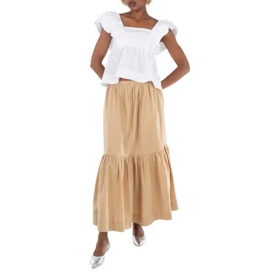 Ganni Bright White Cotton Poplin Ruffle Blouse In Neutral