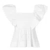 Ganni Cotton Poplin Ruffle Blouse Bright White In White