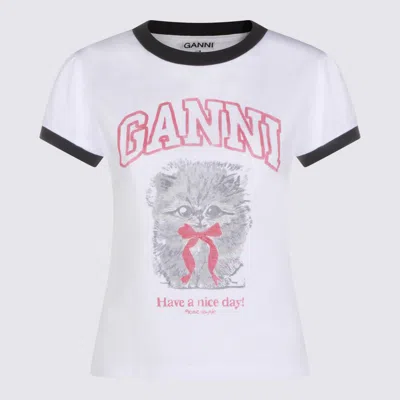 GANNI BRIGHT WHITE COTTON T-SHIRT