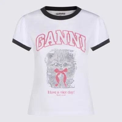 GANNI GANNI BRIGHT WHITE COTTON T-SHIRT