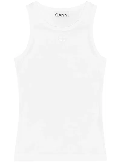 Ganni Bright White Cotton Tank Top