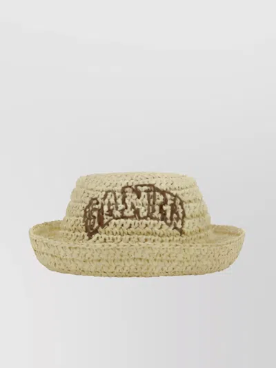 Ganni Brimmed Straw Bucket Hat With Contrast Band