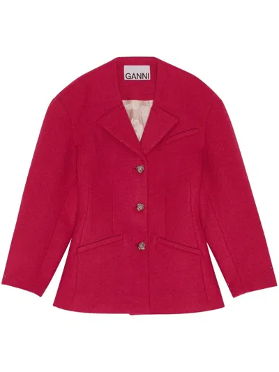 Ganni Broad-shoulder Single-breasted Jacket In Pink