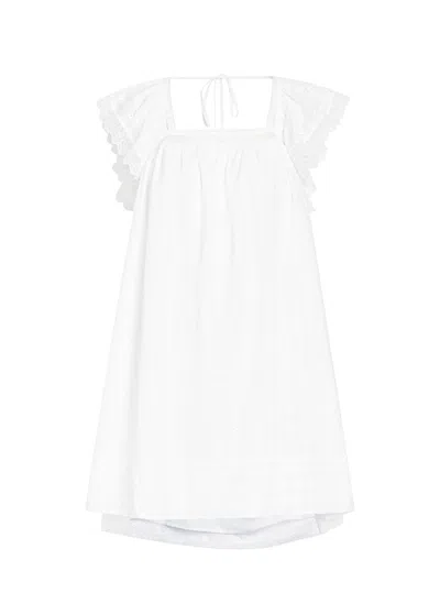 Ganni Broderie Anglaise Cotton Mini Dress In White