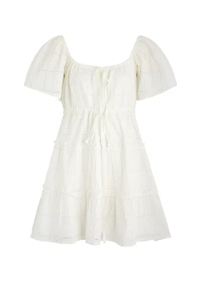 Ganni Broderie Anglaise Cotton Mini Dress In White