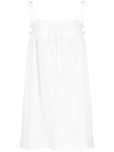 Ganni Broderie-anglaise Cotton Minidress In White